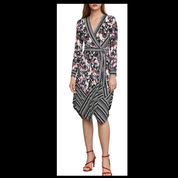 NWT!! Bcbgmaxazria Asymmetrical Floral Print Wrap Dress - Picture 1 of 5